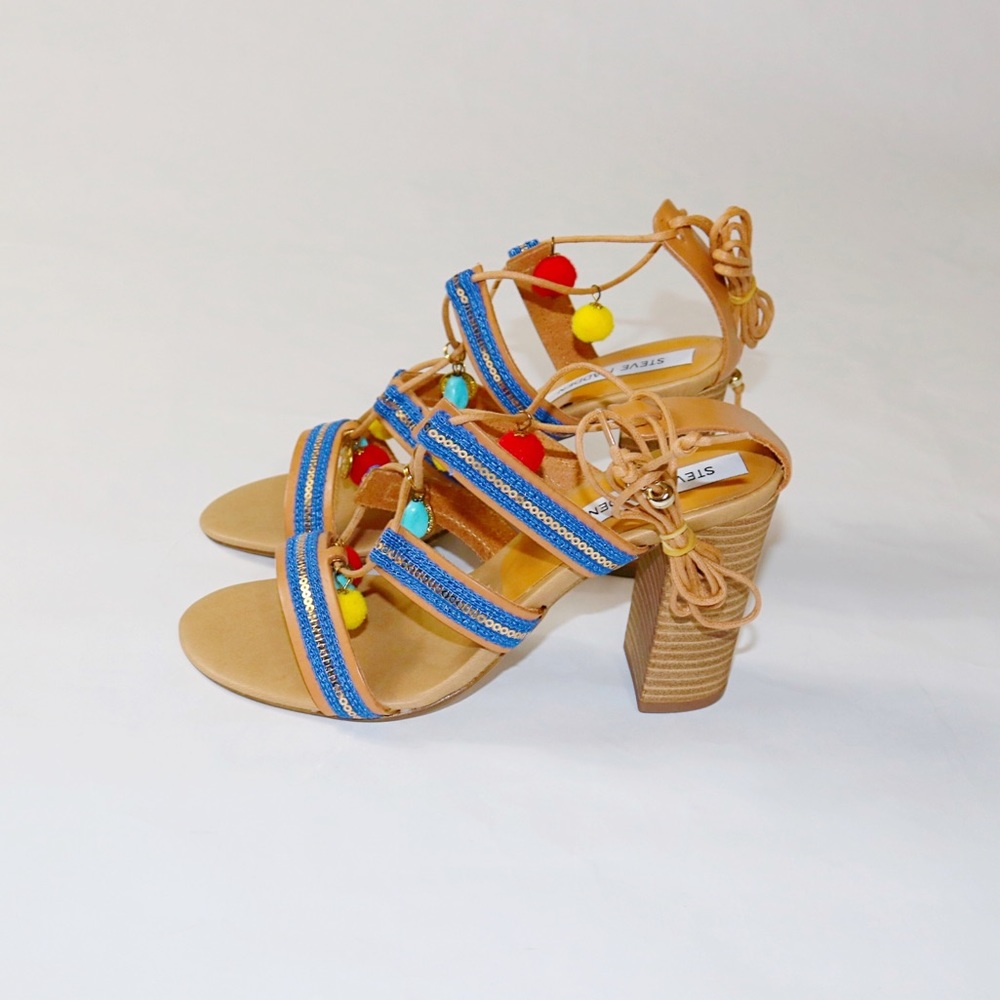 NEW! Steve Madden Caela Lace-Up Pompom Heels - Picture 4 of 10